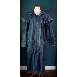 Vintage Hovis Blue Denim Duster Western Jacket Trench Barn Coat Size Large